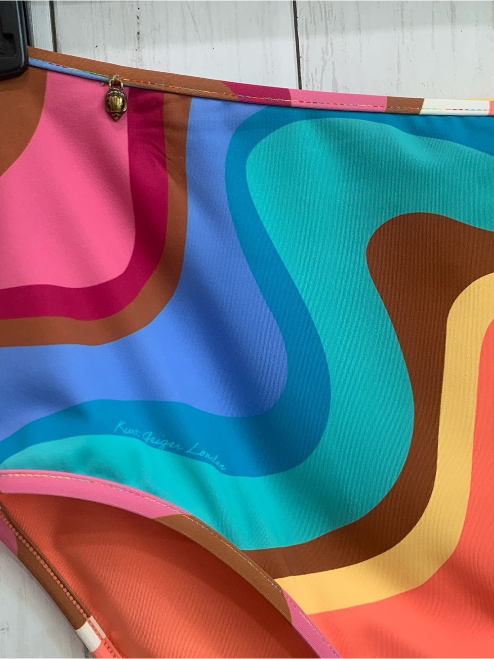 Kurt Geiger Kensington Cut Out Briefs Bikini Bottom Large Psychedelic High Waist - Picture 4 of 16
